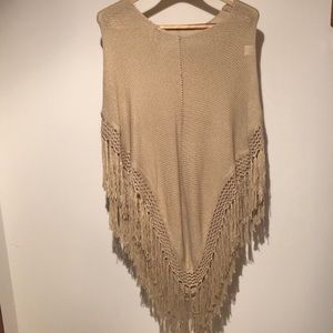 Tan High-Low Knit Shawl OS